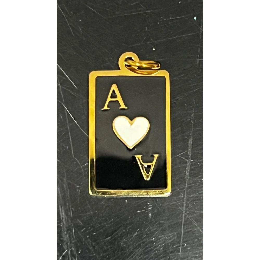 Ace of Hearts Playing Card Pendant‎ Unisex OS Black New 18K Gold PVD